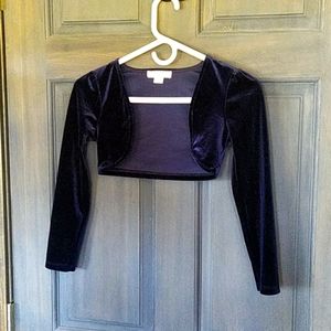 Kids Navy Blue Velvet Crop Cardigan
